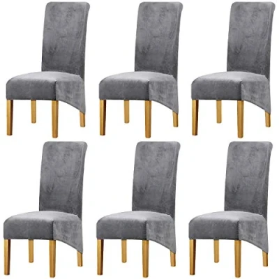 Afbeelding van LANSHENG Stoelhoezen voor eetkamerstoelen, XL, stretch, spandex, met elastische band, fluweel, restaurant, hotel, feest (lichtgrijs, set van 6)