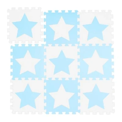 Afbeelding van Relaxdays speelmat foam sterren puzzelmat kinderen speelkleed vloermat eva schuim wit blauw