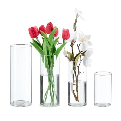 Afbeelding van Relaxdays vazen 4 delige set glazen bloemenvaas kaarsenhouder
