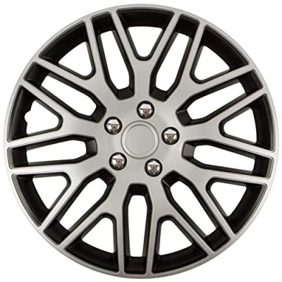 Afbeelding van Wieldoppenset, 38,1 cm (15 inch), design Delaware Nuts Chrome Silver, verchroomd, zwart en ABS, slagvast, duurzaam betrouwbaar, met verstelbare klemring