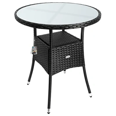 Afbeelding van Casaria Bijzettafel Rond 60cm Weerbestendig Polyrattan Zwart
