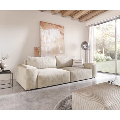 Afbeelding van Big sofa Lanzo XL Cord Beige 270x130 cm met hocker