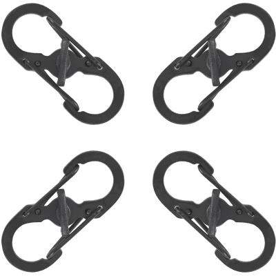Afbeelding van 4 stuks S karabijnhaken, klein van roestvrij staal, voor outdoor, camping, dubbele karabijnhaak, 8 vorige, anti diefstal, metalen gesp, ideaal rugzakken, sleutelhangers, veerbelaste
