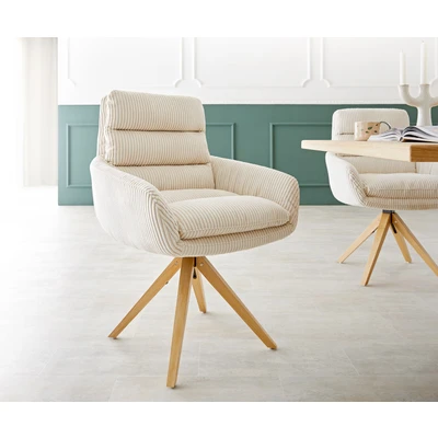 Afbeelding van Draaistoel Abelia Flex met armleuning houten frame hoekig cord beige 180