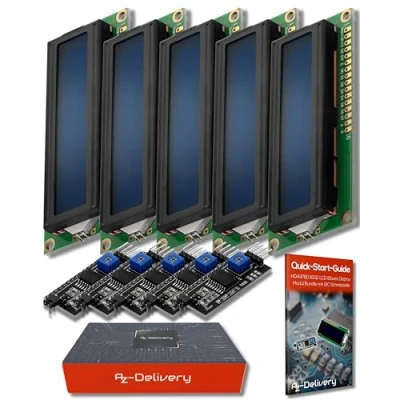 Afbeelding van AZDelivery 5 x HD44780 1602 LCD Module Display Bundel met I2C interface 2x16 Karakters compatibel Arduino Inclusief E Book! (met Blauwe Achtergrond)