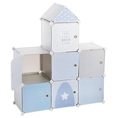 Afbeelding van Opbergdozen voor kinderen, slot, grijs en blauw, 96 x 109 cm, sfeer binnenruimtes