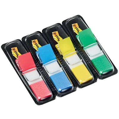 Afbeelding van Post it plakstrip Index Mini 683 4 gekleurde plaknotities in plakstripblokken van 35 vel kleuren een praktische dispenser, Rood/Blauw/Geel/Groen, 11,9 x 43,2 mm