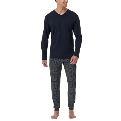 Afbeelding van Schiesser Herenpyjama lang met manchetten Nightwear set pyjamaset, Nachtblauw_181922, 58