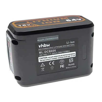 Afbeelding van vhbw Accu vervanging voor DeWalt DCB546, DCB547, DCB548, FlexVolt elektrisch gereedschap (7500 mAh, Li Ion, 18 V / 54 V)