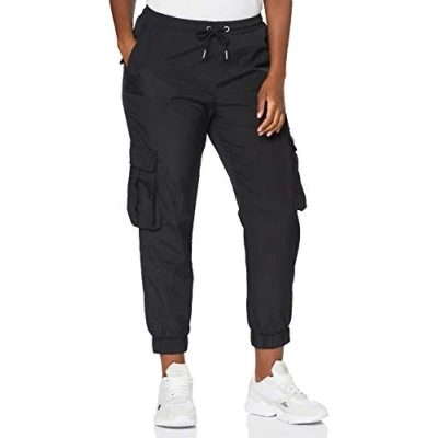 Afbeelding van Urban Classics Cargo broek voor dames, hoge taille, crinkle, nylon, cargobroek, cargobroek vrouwen, met opgestikte zakken, in vele kleuren, maten XS 5XL, zwart, XL