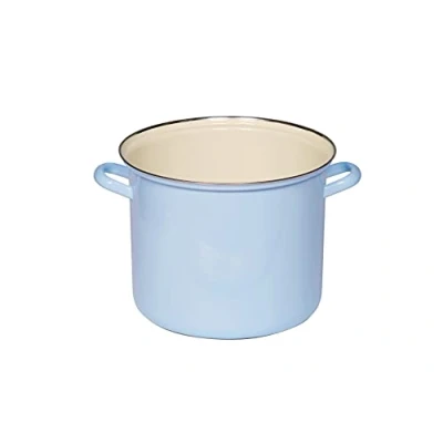 Afbeelding van Riess, 0275 006, Pot met chromen rand 24, klassiek bunt/pastell, kleur blauw, diameter 24 cm, hoogte 20,2 inhoud 8 liter, email, zonder deksel, deksel optioneel, kookpot, inductie