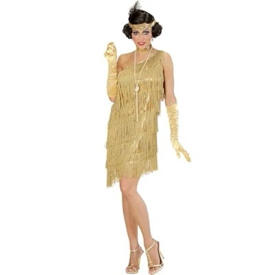 Afbeelding van Widmann Charleston jurk jaren 20 incl. accessoires, flapper, carnavalskostuums, XS, goud