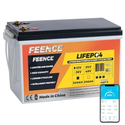 Afbeelding van FEENCE LiFePO4 300 Ah 12 V batterij, 3840 Wh lithium batterij met 200 A BMS, max. 15000 cycli, perfecte vervanging voor loodzuur campers, zonne installatie, boot, zonnepaneelkit, camping
