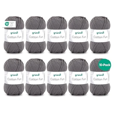 Afbeelding van Gründl Cotton Fun Breigaren, haakgaren (zacht garen van 100% katoen, Oeko Tex gecertificeerd, 50 g/115 m, naalddikte: 3 4, 10 bollen à g), antraciet, 27,00 x 11,00 07,00 cm