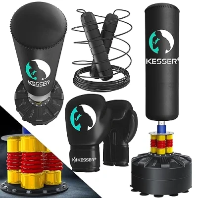 Afbeelding van KESSER® Bokszakset voor volwassenen, met bokshandschoenen + springtouw, kickbokszak, vrijstaande bokszak, MMA bokspartner, bokstrainer, fitness, bokszak zuigvoet