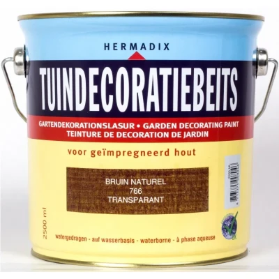 Afbeelding van Hermadix Tuindecoratiebeits Transparant 766 Bruin Naturel 2,5 liter Tuinbeits