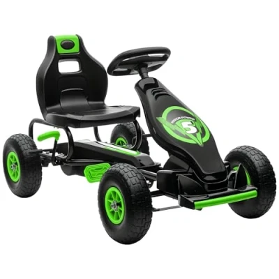 Afbeelding van HOMCOM Kart met pedalen voor kinderen, verstelbare zitting, 3 posities, handrem kinderen van 5 tot 12 jaar, groen/zwart