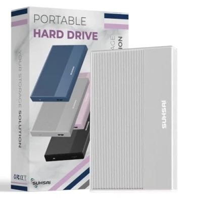 Afbeelding van SUHSAI Externe harde schijf met 320 GB HDD gegevensbeveiliging geheugenuitbreiding 2,5 inch USB 3.0 draagbare compatibel Mac, desktop, PC, PS4, PS5, Xbox One (zilver)