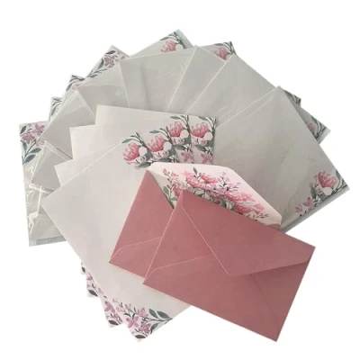 Afbeelding van CZAKOMIX 36 Delige Briefpapierset (24 Briefpapier + 12 Enveloppen), Vintage Bloemen Briefpapier, Briefschrijfpapier En Enveloppenset, Voor Bruiloften, Uitnodigingskaarten, Felicitatiekaarten(Rood)