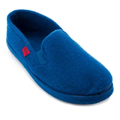 Afbeelding van Andrés Machado Unisex Slippers met gesloten hak dames en heren, zomer winter teen AM002 vilten bovenkant, anti slip rubberen buitenzool Donker blauw, EU 46