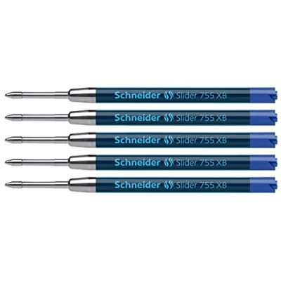 Afbeelding van Schneider 175503 Slider 755 balpenvulling (ViscoGlide technologie, onuitwisbaar, XB extra breed) blauw (5 pack, breed, blauw)
