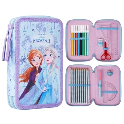 Afbeelding van Disney Stitch etui met briefpapier voor meisjes bevroren gevulde schoolbenodigdheden kleurpotloden gekleurde markers steek geschenken meisjes, Frozen dubbele ritssluiting, Eén maat, Grote