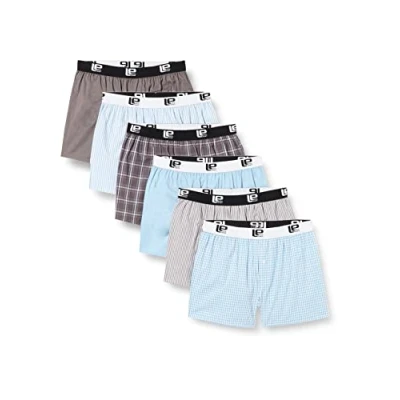 Afbeelding van Lower East Heren Amerikaanse boxershorts met elastische tailleband, Lichtblauw/grijs, set van 6, XL