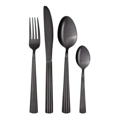 Afbeelding van GRÄWE bestekset voor 4 personen van roestvrij staal, zwart eetbestek, tafelbestek set 16 delig, vaatwasmachinebestendig, met decor serie Athene