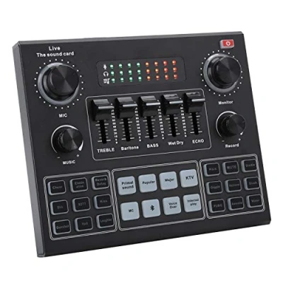 Afbeelding van Bluetooth geluidskaart Stereo audiomixer, V9 Voice Changer geluidsmixer met effecten voor computerspel Mobiele telefoon Live uitzending