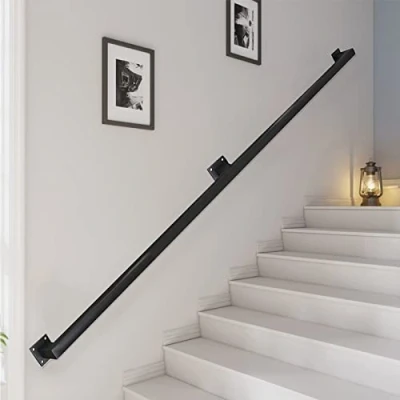Afbeelding van Moderne zwarte trapleuning complete set.30cm 600cm leuningen, wandmontage metalen smeedijzeren handgreep veiligheidssteunstang (Size : 350cm)