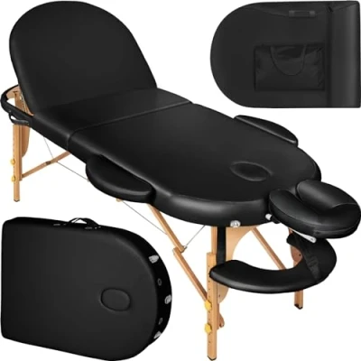 Afbeelding van tectake® Massagetafel behandeltafel ovaal, zwart, 5 cm matras in hoogte verstelbaar, incl. accessoires behandelbank opbergtas opvouwbaar