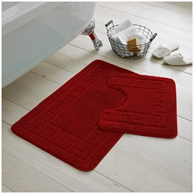 Afbeelding van Gaveno Cavalia Greek 2 delige badset, badmat 50 x 80 cm, wc mat 40 100% polypropyleen, rood, 75 cm