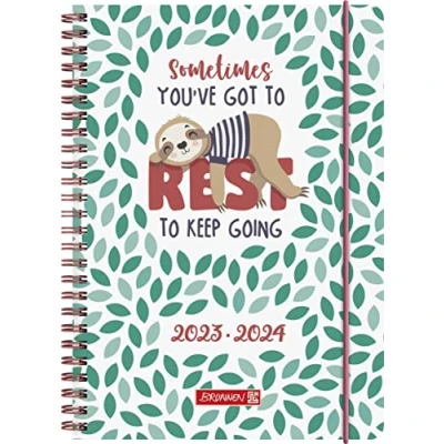 Afbeelding van BRUNNEN Schoolagenda &quot;Sloth&quot; 2023/2024, 2 pagina&#039;s = 1 week, A5, wit/blauw