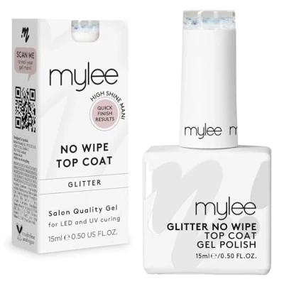 Afbeelding van Mylee Glitter No Wipe Gel Nagellak Top Coat 15ml UV/LED Nail Art Manicure Pedicure voor professioneel &amp; thuisgebruik Langdurig en gemakkelijk aan te brengen