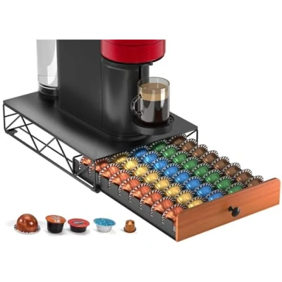 Afbeelding van Metalen koffiepadhouder voor 50 Nespresso Vertuo Capsules Pods &amp; Dolce Gusto Pods, HFHOME Vertuoline Capsule Lade Organizer Koffiemachine Stand
