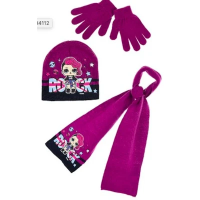 Afbeelding van Lol Surprise Rock winterset muts / sjaal handschoenen paars maat 52 cm