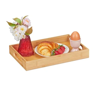 Afbeelding van Relaxdays dienblad bamboe ontbijttafel serveerplateau serveertray theeblad