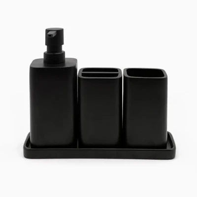 Afbeelding van zccz Badkameraccessoireset 4 delig badkamerorganizer met tandenborstelhouder, zeepdispenser, badkamerbeker en badkamerlade badkamerdecoratie zwarte matte badkameraccessoires organizer