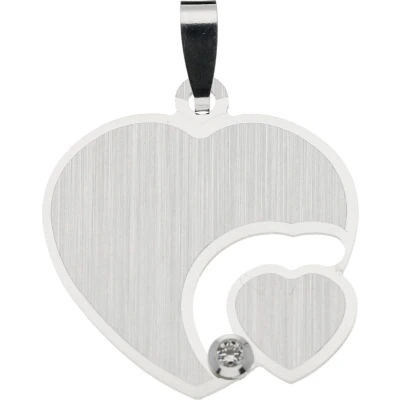 Afbeelding van Glow hanger graveerplaatje zilver 22x20 mm dubbel hart zirkonia
