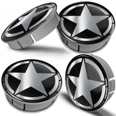 Afbeelding van Biomar Labs CS 24 x 60 mm kunststof naafdoppen zwart zilver velgdeksel wielnaafdop ster auto tuning