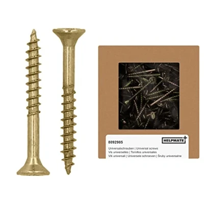 Afbeelding van HELPMATE Universele schroeven verzonken kop 3,5 x 30 cm, geel gepassiveerd, 400 stuks houtschroeven met PZ 2 aandrijving en gedeeltelijke schroefdraad, spaanplaatschroeven voor binnen beschutte