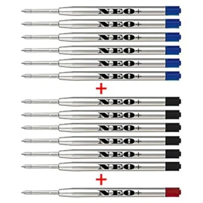 Afbeelding van Kwaliteit balpenvullingen, goedkoop maar langdurig, medium punt. Compatibel met Parker Balpen ook. G2 Stijl Vulling (6 x zwarte inkt + 6 blauwe 1 rode inkt)