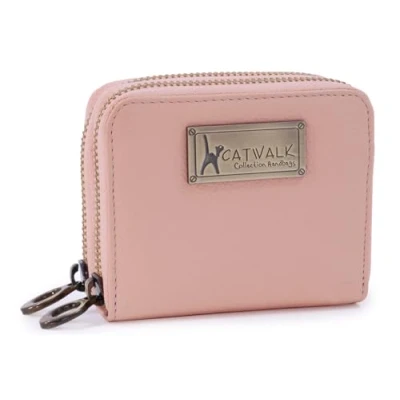 Afbeelding van CATWALK COLLECTION HANDBAGS ISLA Dames Luxe Leer Kleine Organiser Portemonnee met Ritssluiting en Geschenk Doos creditcard munten compartiment Roze RFID