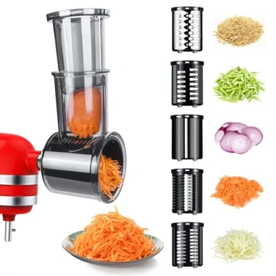 Afbeelding van MMOBIEL Groentesnijder Accessoires voor KitchenAid Stand Mixer Kaasrasp, Groentesnijder, Salade Maker Snijmachine/Versnipperaar Rasp Slicer Shredder Attachment met 5 Messen