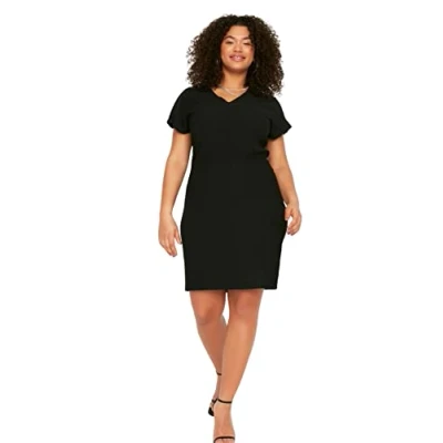 Afbeelding van Trendyol Vrouwen Plus Size Midi Basic Regular Knit Jurk, Zwart, XL grote maten