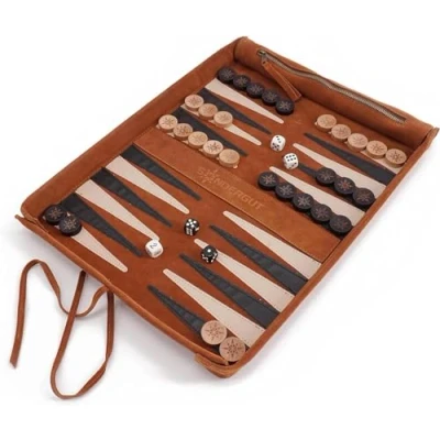 Afbeelding van Sondergut Backgammon Deluxe gepatenteerd klapdesign &amp; echt leer elegant design premium beukenhouten speelstenen 30 x 40 cm