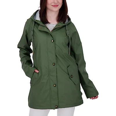 Afbeelding van Ankerglut Friesennerz regenjas voor dames, met capuchon gevoerd, waterdicht, weerbestendig, windbreaker, overgangsjas #Aheaven regenjas, olijfgroen, 40