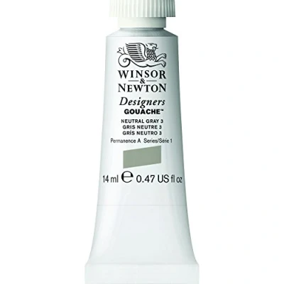 Afbeelding van Winsor &amp; Newton 0605436 Designers Gouache, fijnste kunstschilderverf, dekkend, hoogwaardige pigmenten 14ml Tube, Neutral Grey No.3