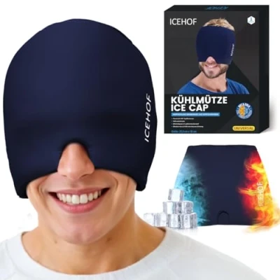 Afbeelding van ICEHOF migraine masker hoofdpijn verlichten migraineaanvallen, koelmasker gezicht verkoelend oogmasker koelkap ice cap, ontspanning