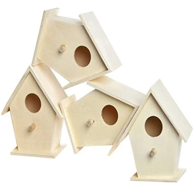 Afbeelding van Baker Ross EC1235 Mini hout, vogelhuisje om te beschilderen en decoreren voor kinderen, kunst knutsel of tuinprojecten (4 stuks)